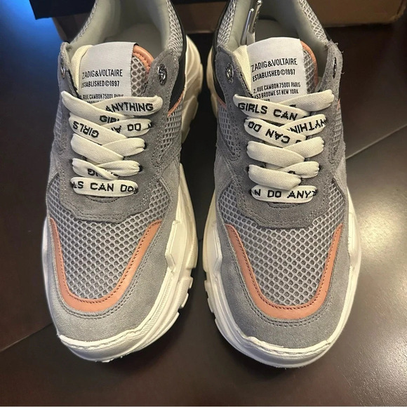 NIB Zadig & Voltaire FUTURE MESH + SUEDE Sneaker GRIS MOYEN 38 Gray Pink Black 7 - Picture 7 of 11